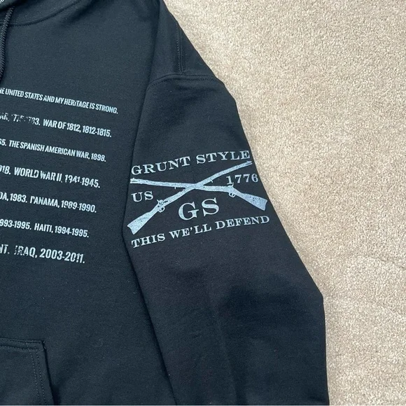 Grunt Style Hoodie Large Black Pullover American Flag Logo Patriotic Casual Men - Picture 8 of 15